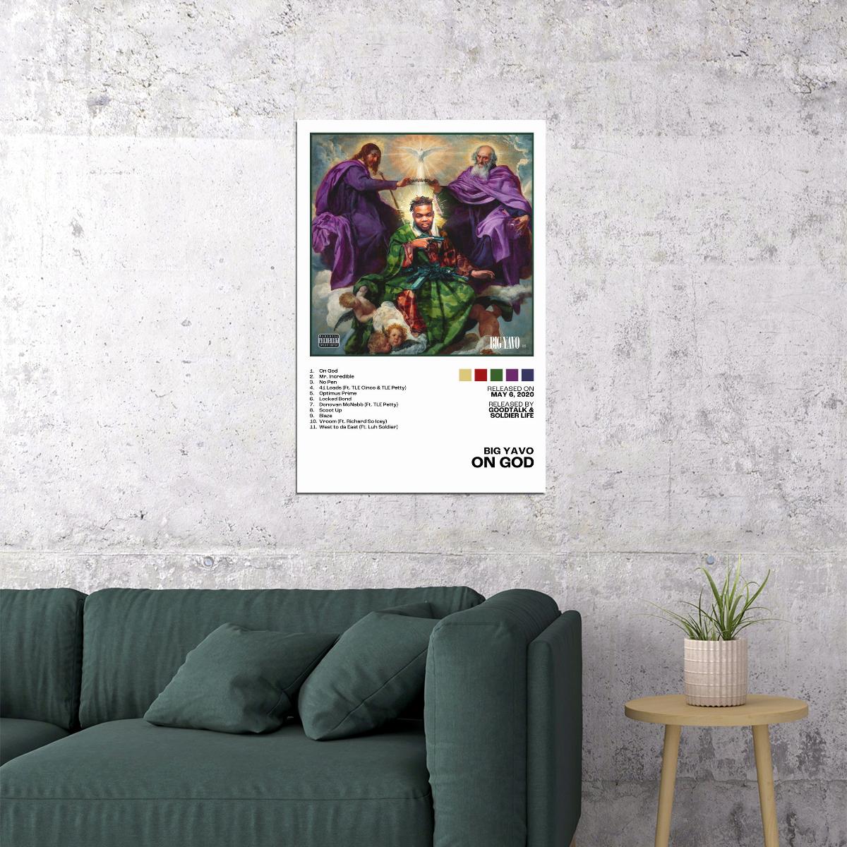 Big Yavo On God Album Cover Music Poster Rap Home Decor For Living Room Hip-Hop Aesthetic Rapper Album Wall Art Records Poster Wall Decor For Bedroom