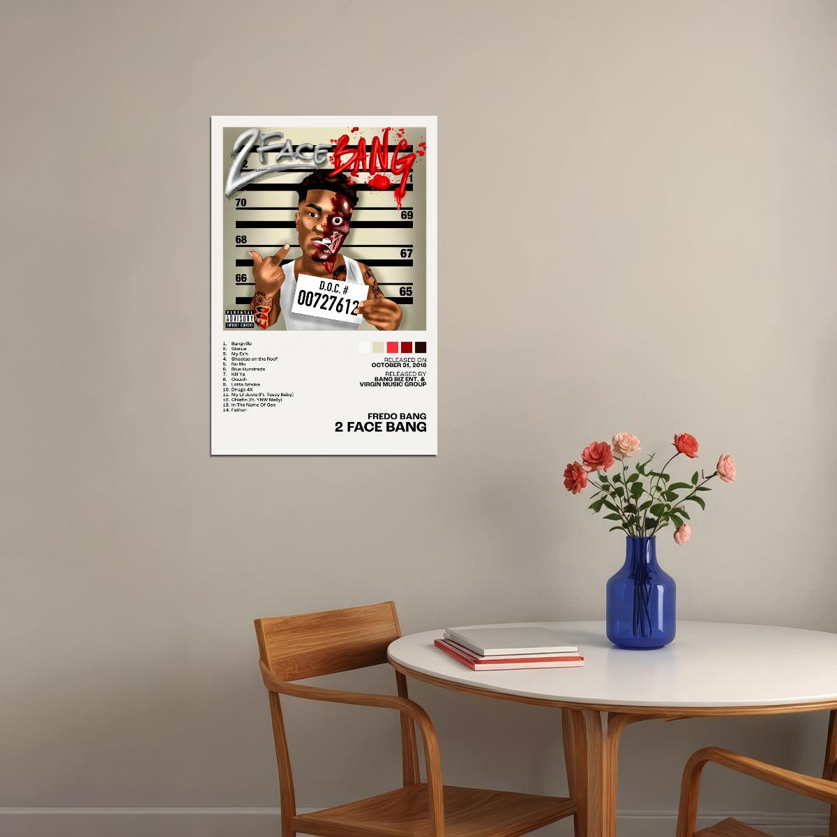 Fredo Bang 2 Face Bang Album Cover Music Poster Rap Home Decor For Living Room Hip-Hop Aesthetic Rapper Album Wall Art Records Poster Wall Decor For Bedroom - xonomax