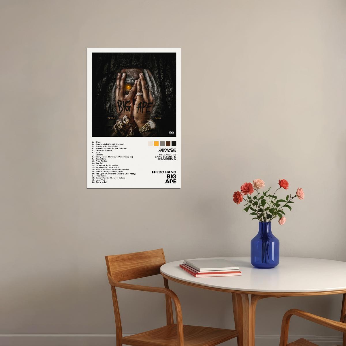 Fredo Bang Big Ape Album Cover Music Poster Rap Home Decor For Living Room Hip-Hop Aesthetic Rapper Album Wall Art Records Poster Wall Decor For Bedroom