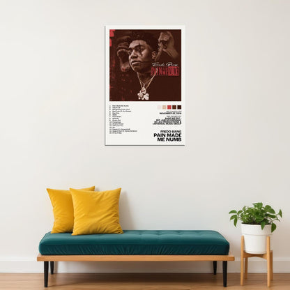 Fredo Bang Pain Made Me Numb Album Cover Music Poster Rap Home Decor For Living Room Hip-Hop Aesthetic Rapper Album Wall Art Records Poster Wall Decor For Bedroom