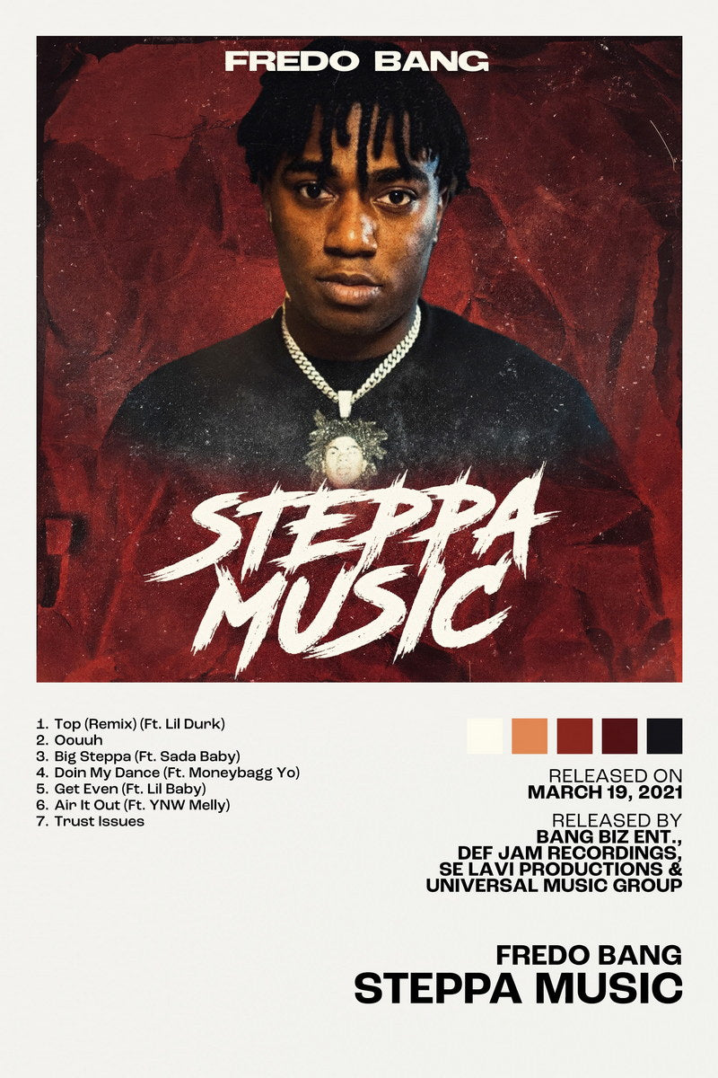 Fredo Bang Steppa Music Album Cover Music Poster Rap Home Decor For Living Room Hip-Hop Aesthetic Rapper Album Wall Art Records Poster Wall Decor For Bedroom