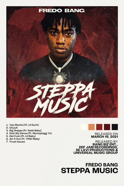 Fredo Bang Steppa Music Album Cover Music Poster Rap Home Decor For Living Room Hip-Hop Aesthetic Rapper Album Wall Art Records Poster Wall Decor For Bedroom