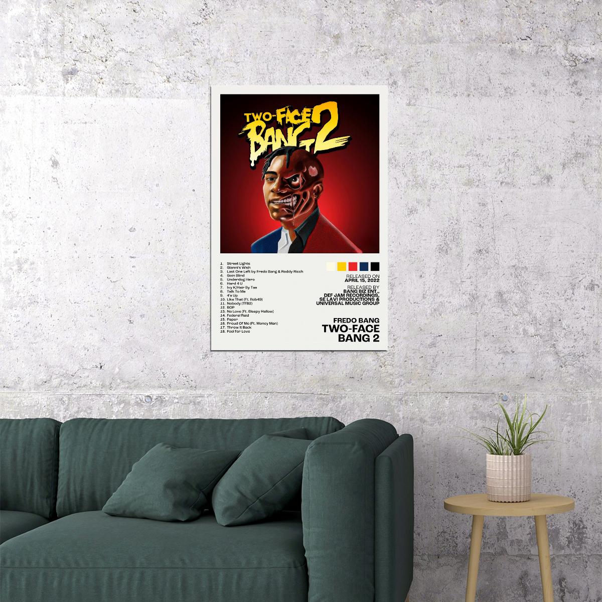 Fredo Bang Two-Face Bang 2 Album Cover Music Poster Rap Home Decor For Living Room Hip-Hop Aesthetic Rapper Album Wall Art Records Poster Wall Decor For Bedroom