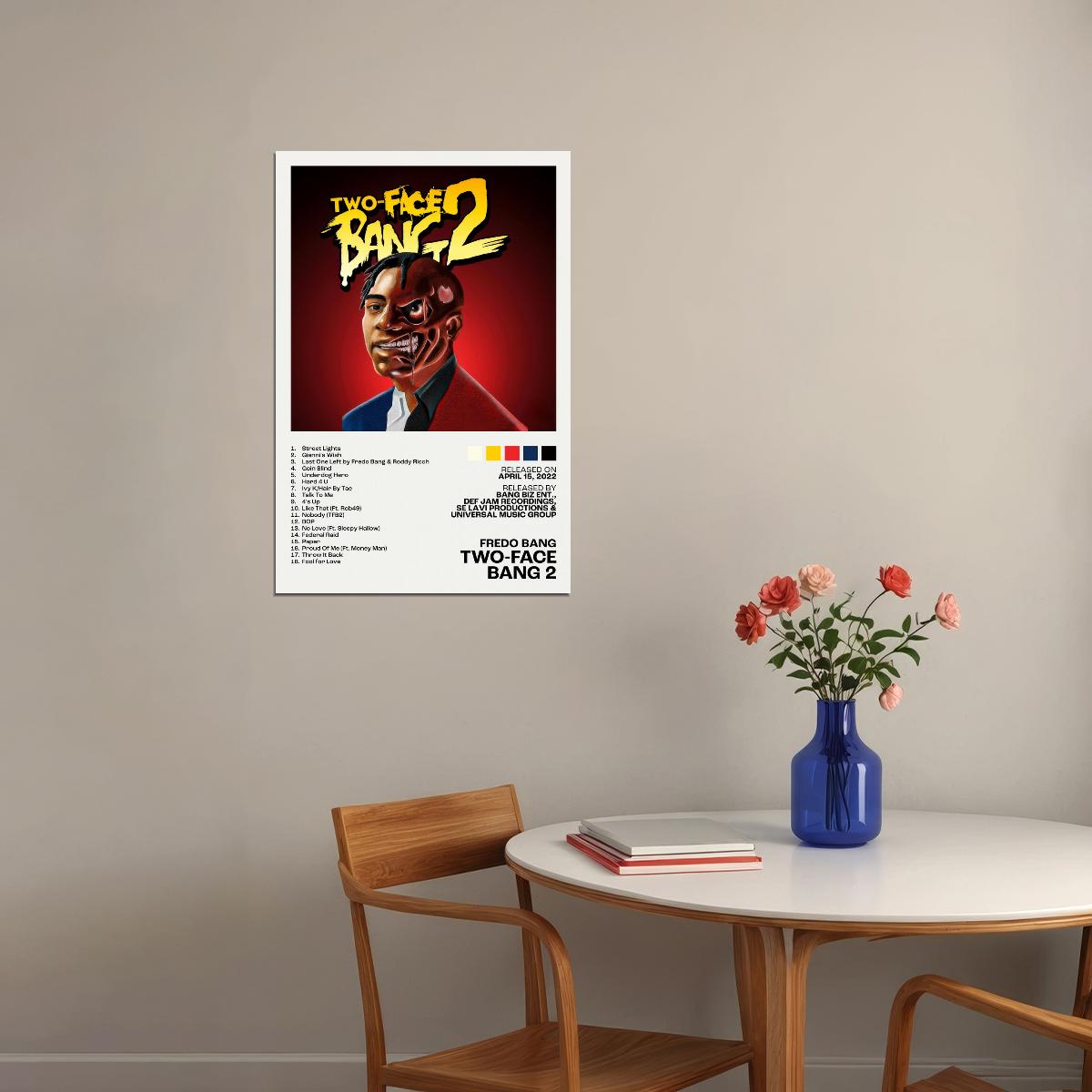 Fredo Bang Two-Face Bang 2 Album Cover Music Poster Rap Home Decor For Living Room Hip-Hop Aesthetic Rapper Album Wall Art Records Poster Wall Decor For Bedroom