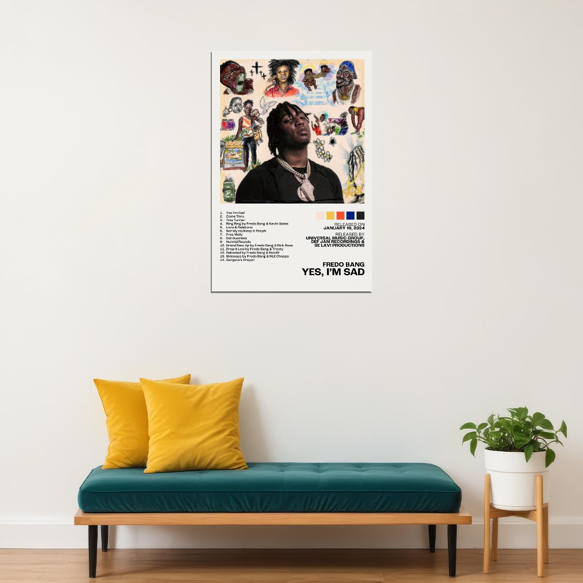 Fredo Bang Yes, I’m Sad Album Cover Music Poster Rap Home Decor For Living Room Hip-Hop Aesthetic Rapper Album Wall Art Records Poster Wall Decor For Bedroom