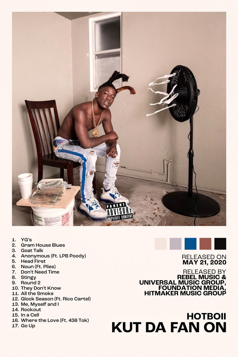 Poster - Hotboii Kut Da Fan On Album Cover Music Poster Rap Home