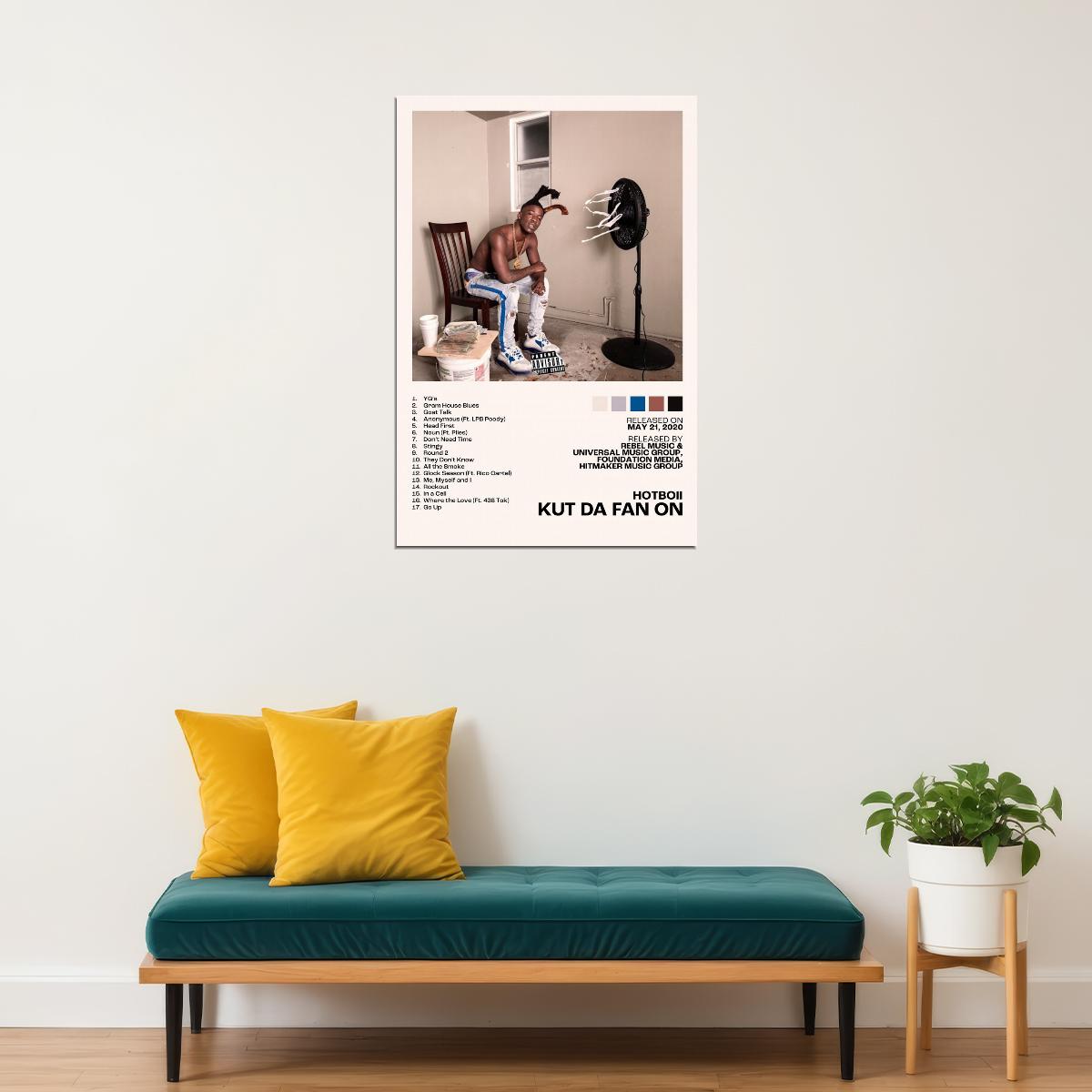 Hotboii Kut Da Fan On Album Cover Music Poster Rap Home Decor For Living Room Hip-Hop Aesthetic Rapper Album Wall Art Records Poster Wall Decor For Bedroom