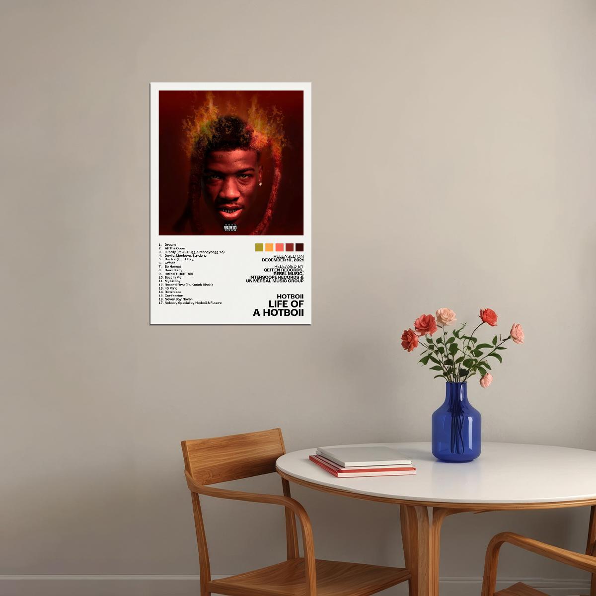 Hotboii Life Of A Hotboii Album Cover Music Poster Rap Home Decor For Living Room Hip-Hop Aesthetic Rapper Album Wall Art Records Poster Wall Decor For Bedroom