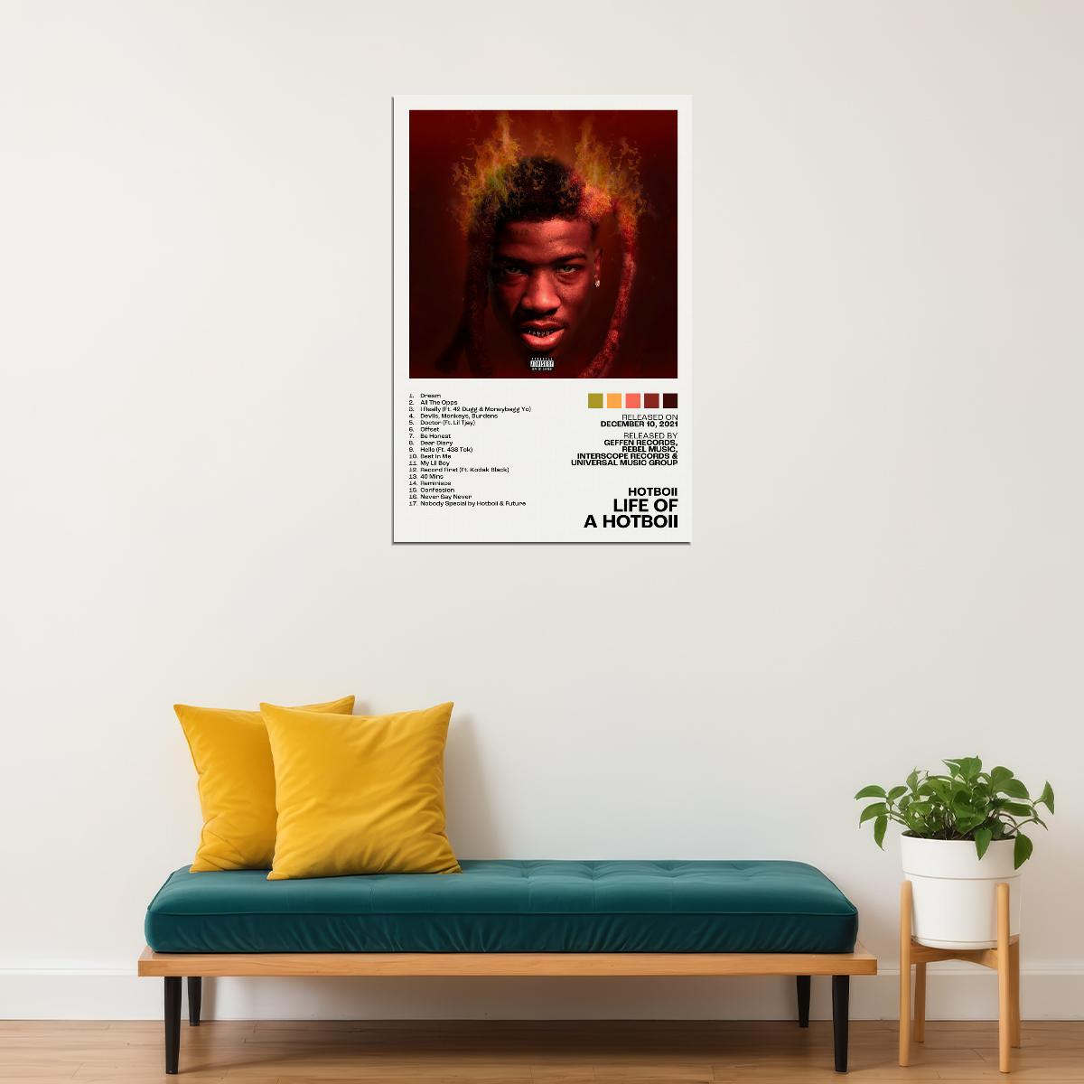 Hotboii Life Of A Hotboii Album Cover Music Poster Rap Home Decor For Living Room Hip-Hop Aesthetic Rapper Album Wall Art Records Poster Wall Decor For Bedroom