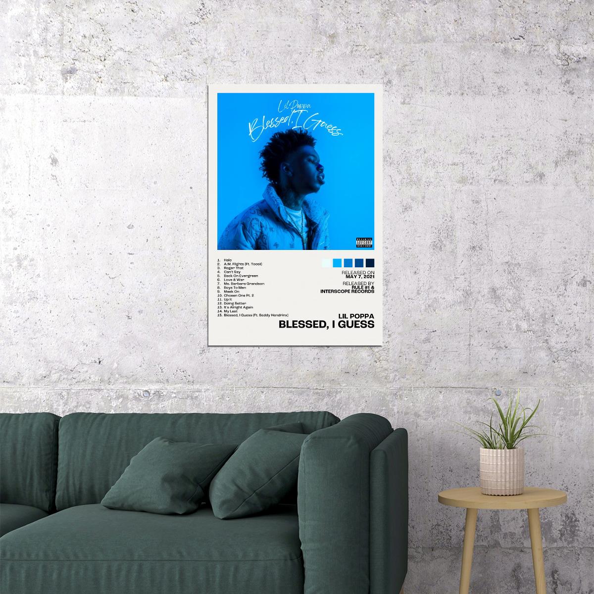 Lil Poppa Blessed, I Guess Album Cover Music Poster Rap Home Decor For Living Room Hip-Hop Aesthetic Rapper Album Wall Art Records Poster Wall Decor For Bedroom