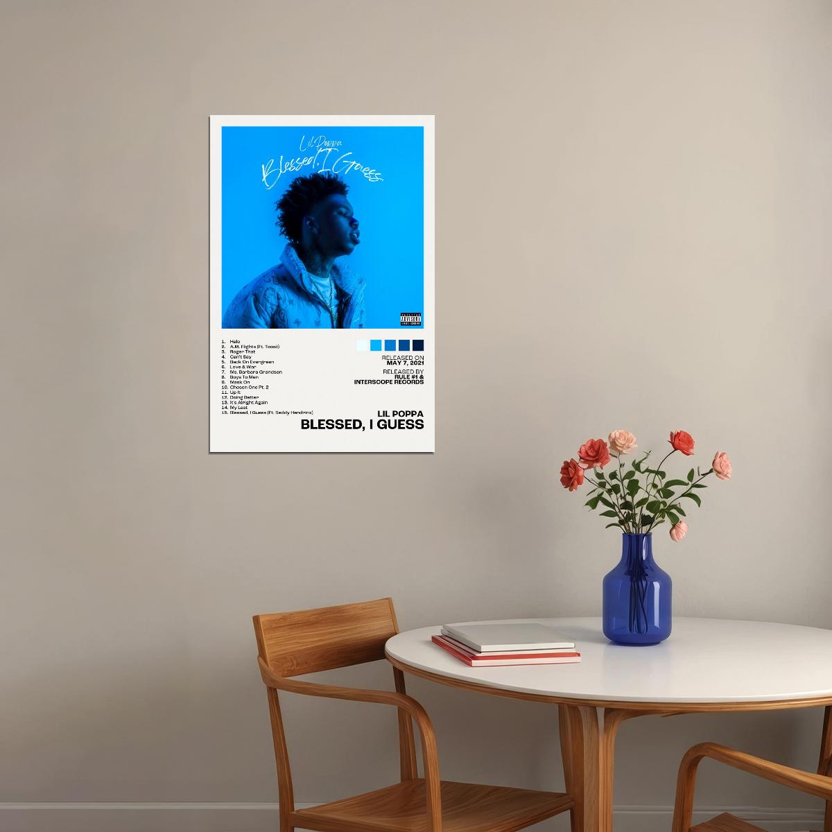 Lil Poppa Blessed, I Guess Album Cover Music Poster Rap Home Decor For Living Room Hip-Hop Aesthetic Rapper Album Wall Art Records Poster Wall Decor For Bedroom