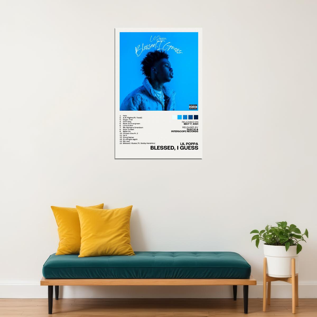 Lil Poppa Blessed, I Guess Album Cover Music Poster Rap Home Decor For Living Room Hip-Hop Aesthetic Rapper Album Wall Art Records Poster Wall Decor For Bedroom