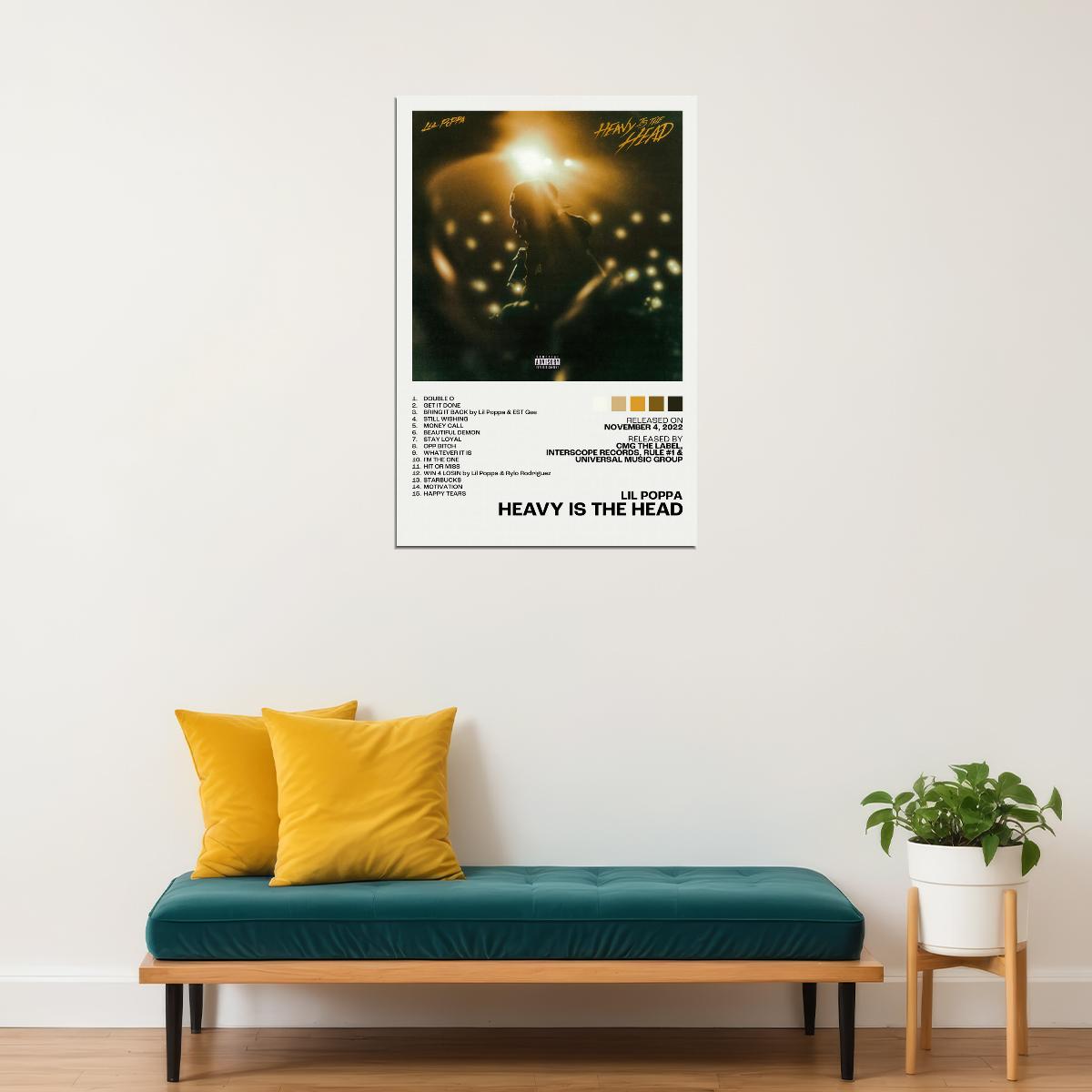 Lil Poppa Heavy Is The Head Album Cover Music Poster Rap Home Decor For Living Room Hip-Hop Aesthetic Rapper Album Wall Art Records Poster Wall Decor For Bedroom