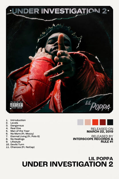 Lil Poppa Under Investigation 2 Album Cover Music Poster Rap Home Decor For Living Room Hip-Hop Aesthetic Rapper Album Wall Art Records Poster Wall Decor For Bedroom