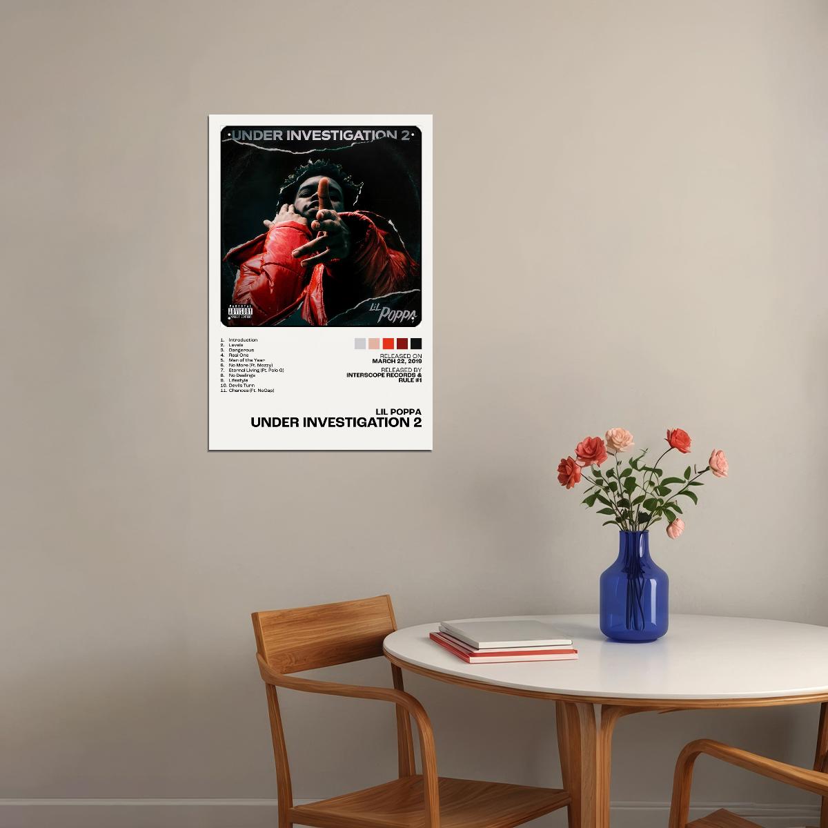 Lil Poppa Under Investigation 2 Album Cover Music Poster Rap Home Decor For Living Room Hip-Hop Aesthetic Rapper Album Wall Art Records Poster Wall Decor For Bedroom