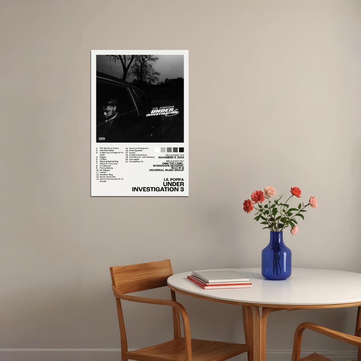 Lil Poppa Under Investigation 3 Album Cover Music Poster Rap Home Decor For Living Room Hip-Hop Aesthetic Rapper Album Wall Art Records Poster Wall Decor For Bedroom