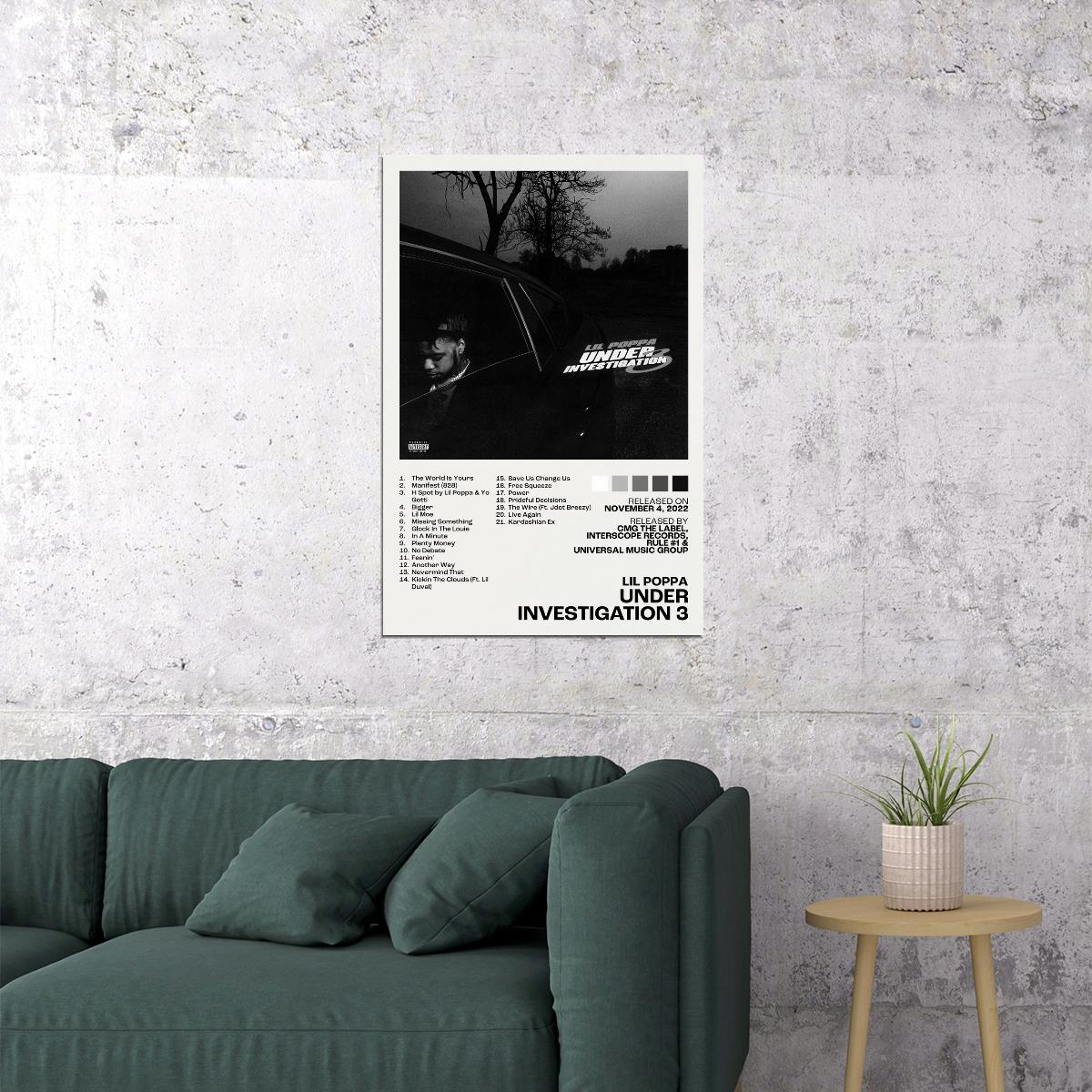 Lil Poppa Under Investigation 3 Album Cover Music Poster Rap Home Decor For Living Room Hip-Hop Aesthetic Rapper Album Wall Art Records Poster Wall Decor For Bedroom