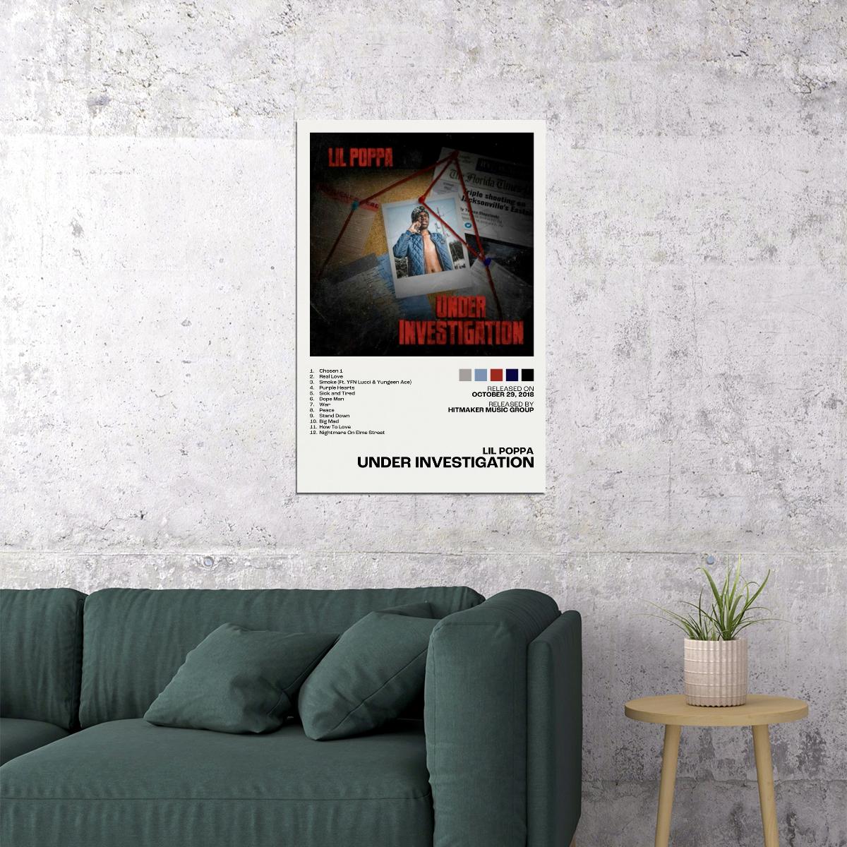 Lil Poppa Under Investigation Album Cover Music Poster Rap Home Decor For Living Room Hip-Hop Aesthetic Rapper Album Wall Art Records Poster Wall Decor For Bedroom