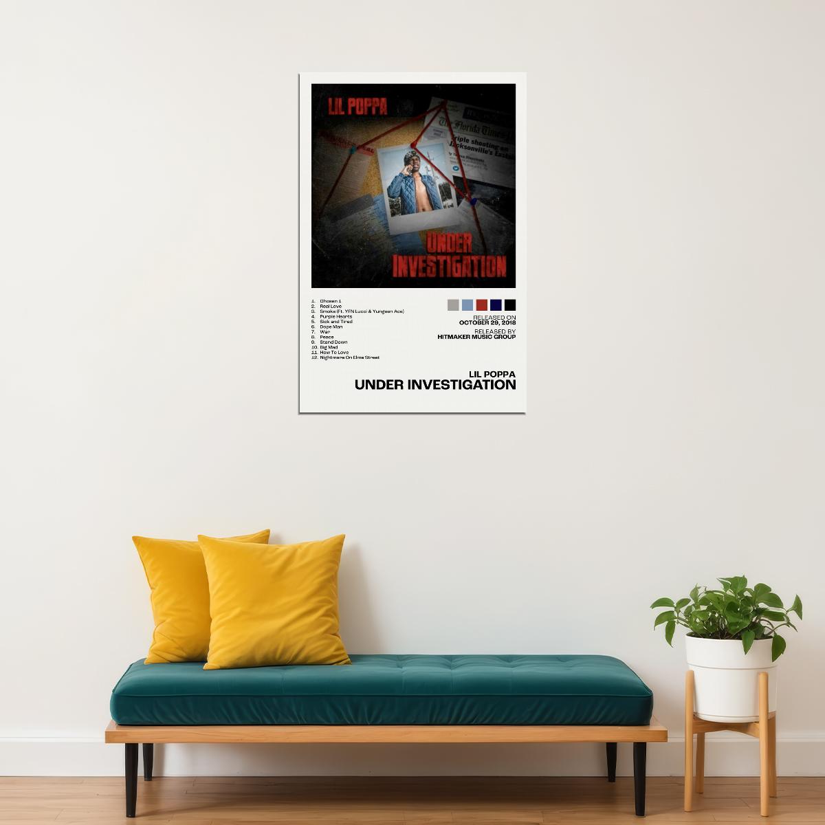 Lil Poppa Under Investigation Album Cover Music Poster Rap Home Decor For Living Room Hip-Hop Aesthetic Rapper Album Wall Art Records Poster Wall Decor For Bedroom