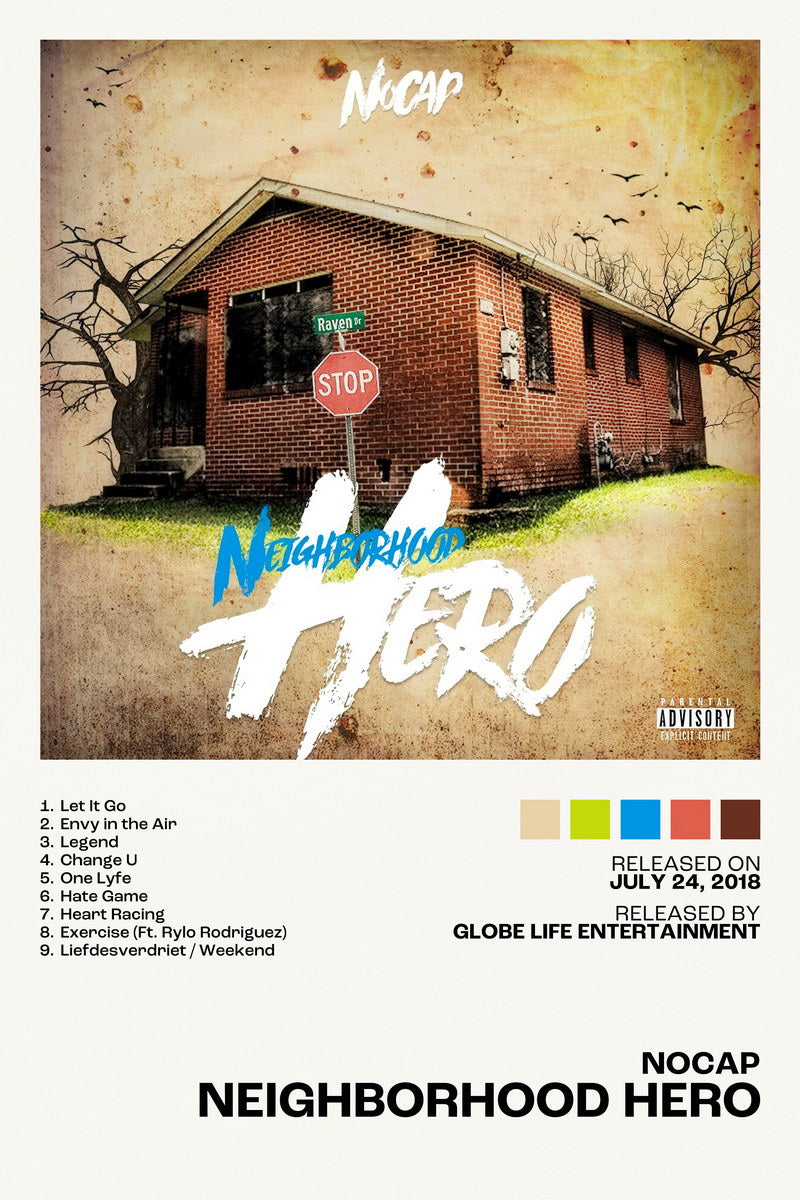 NoCap Neighborhood Hero Album Cover Music Poster Rap Home Decor For Living Room Hip-Hop Aesthetic Rapper Album Wall Art Records Poster Wall Decor For Bedroom