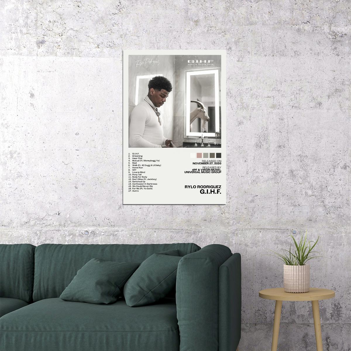 Rylo Rodriguez G.I.H.F. Album Cover Music Poster Rap Home Decor For Living Room Hip-Hop Aesthetic Rapper Album Wall Art Records Poster Wall Decor For Bedroom