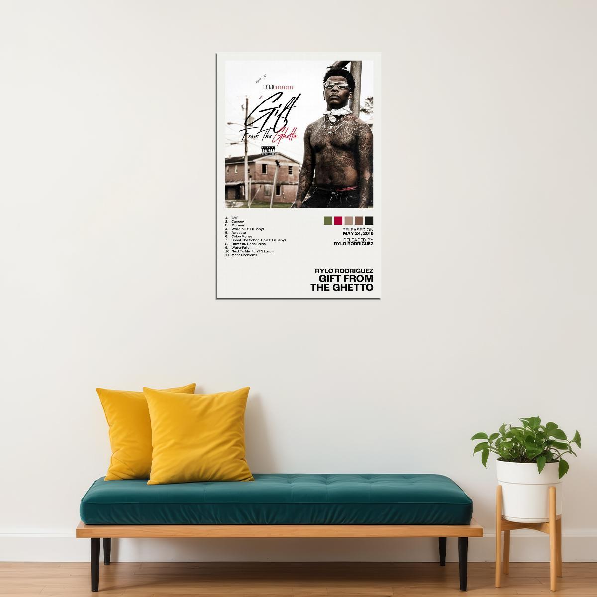 Rylo Rodriguez Gift From the Ghetto Album Cover Music Poster Rap Home Decor For Living Room Hip-Hop Aesthetic Rapper Album Wall Art Records Poster Wall Decor For Bedroom