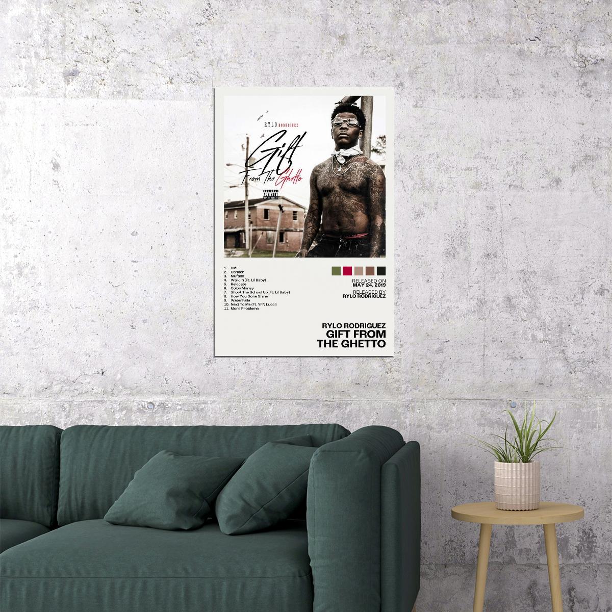 Rylo Rodriguez Gift From the Ghetto Album Cover Music Poster Rap Home Decor For Living Room Hip-Hop Aesthetic Rapper Album Wall Art Records Poster Wall Decor For Bedroom