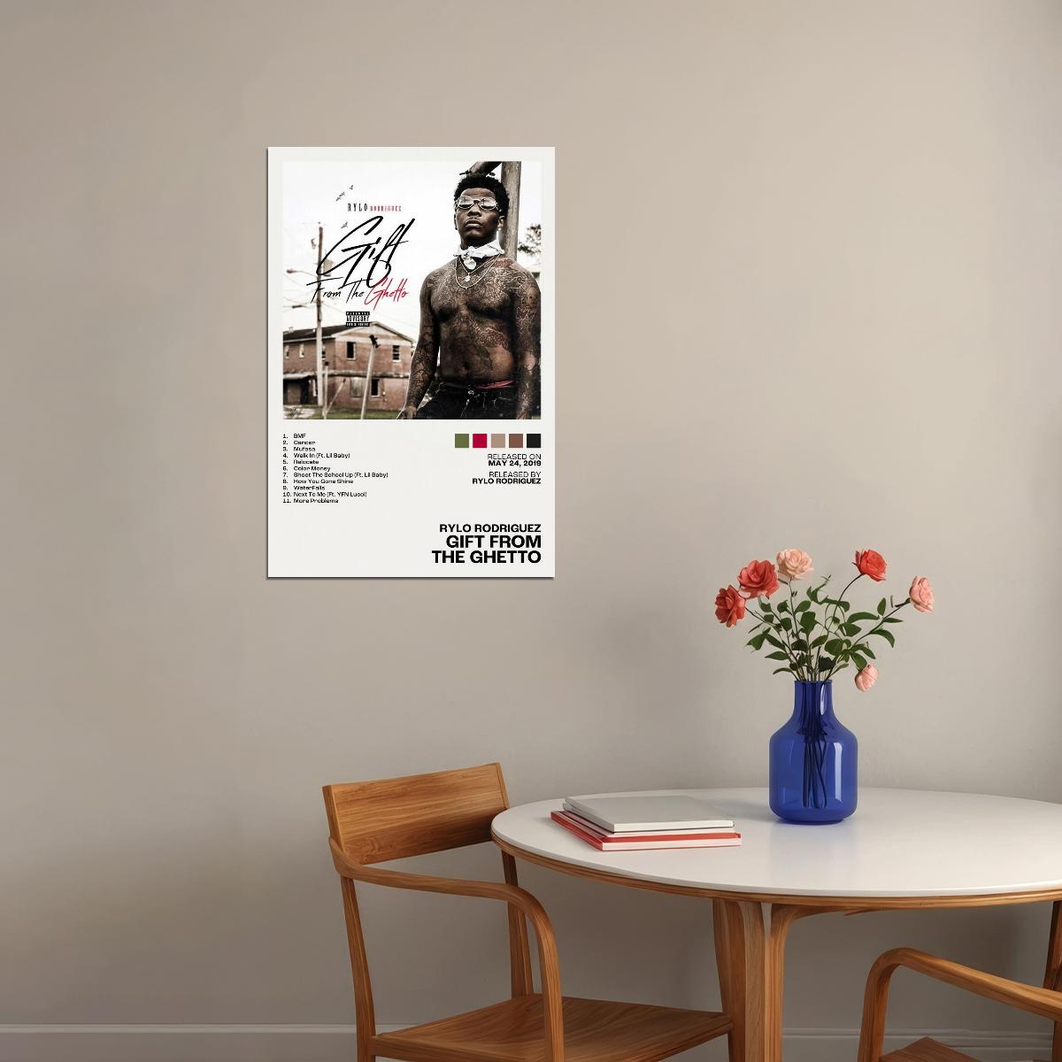 Rylo Rodriguez Gift From the Ghetto Album Cover Music Poster Rap Home Decor For Living Room Hip-Hop Aesthetic Rapper Album Wall Art Records Poster Wall Decor For Bedroom