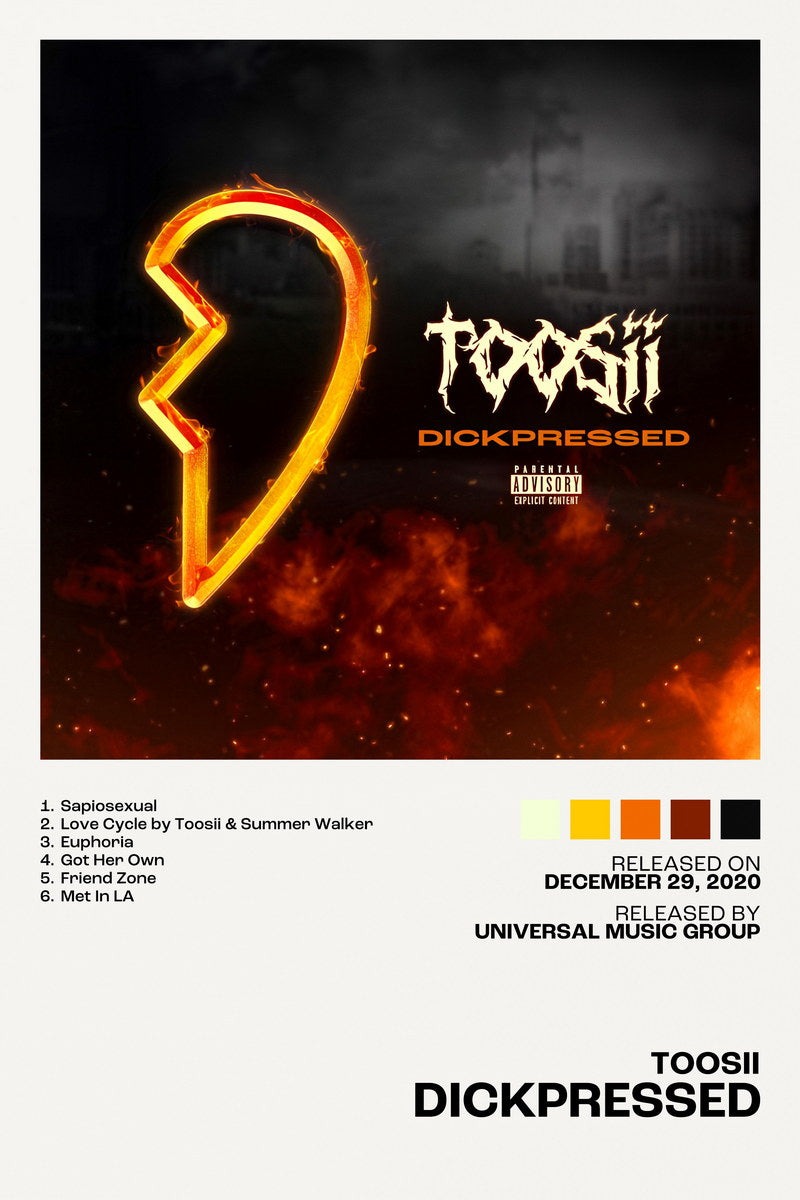 Toosii DICKPRESSED Album Cover Music Poster Rap Home Decor For Living Room Hip-Hop Aesthetic Rapper Album Wall Art Records Poster Wall Decor For Bedroom