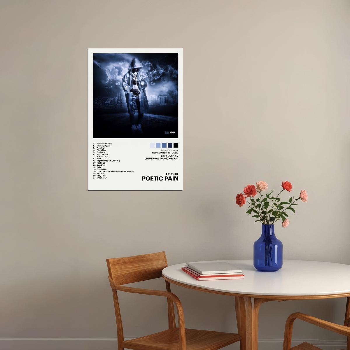 Toosii Poetic Pain Album Cover Music Poster Rap Home Decor For Living Room Hip-Hop Aesthetic Rapper Album Wall Art Records Poster Wall Decor For Bedroom