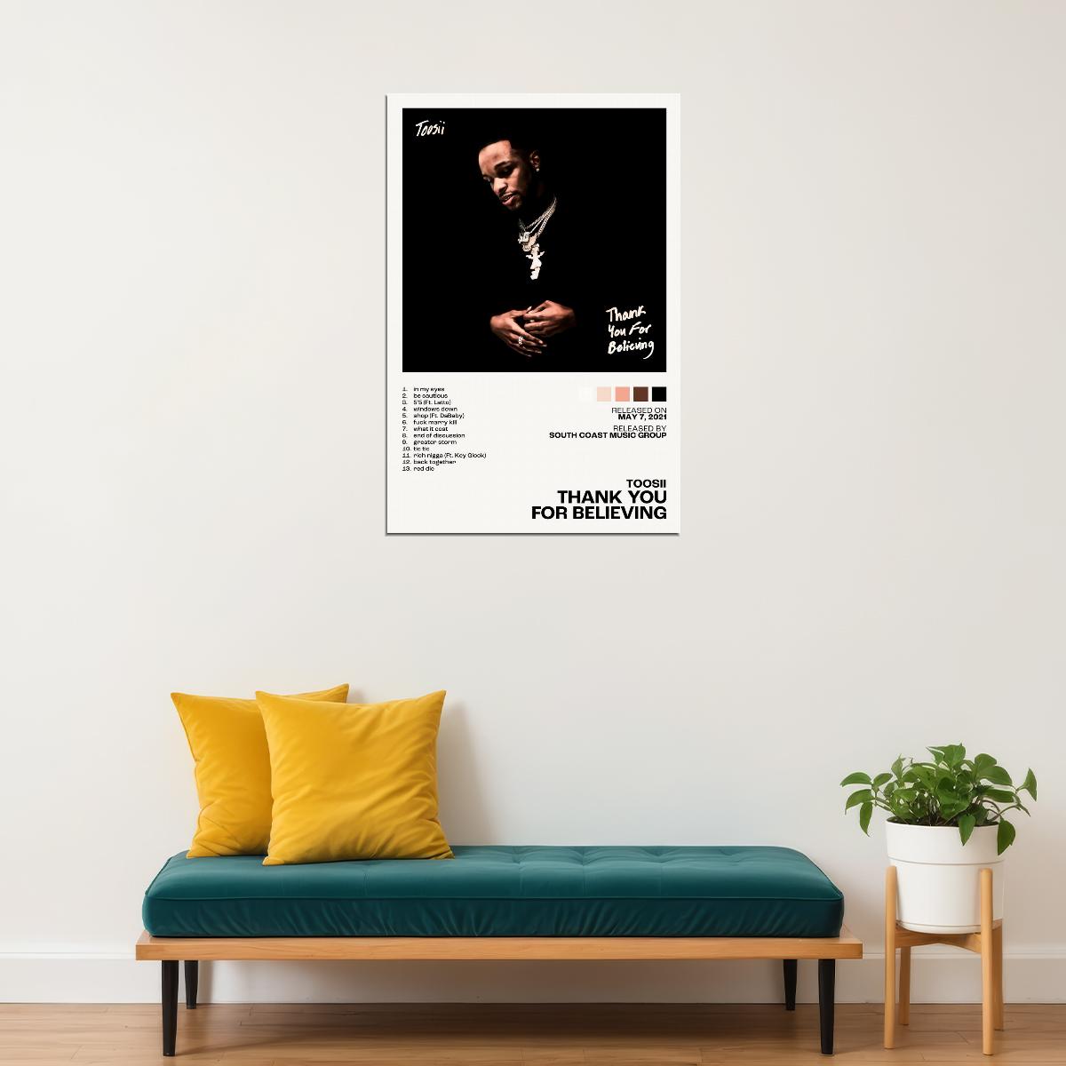 Toosii Thank You For Believing Album Cover Music Poster Rap Home Decor For Living Room Hip-Hop Aesthetic Rapper Album Wall Art Records Poster Wall Decor For Bedroom