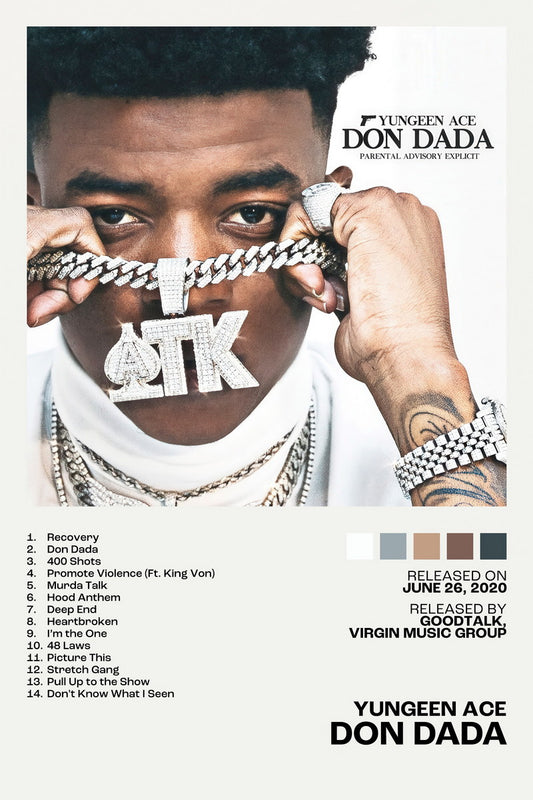 Yungeen Ace Don Dada Album Cover Music Poster Rap Home Decor For Living Room Hip-Hop Aesthetic Rapper Album Wall Art Records Poster Wall Decor For Bedroom