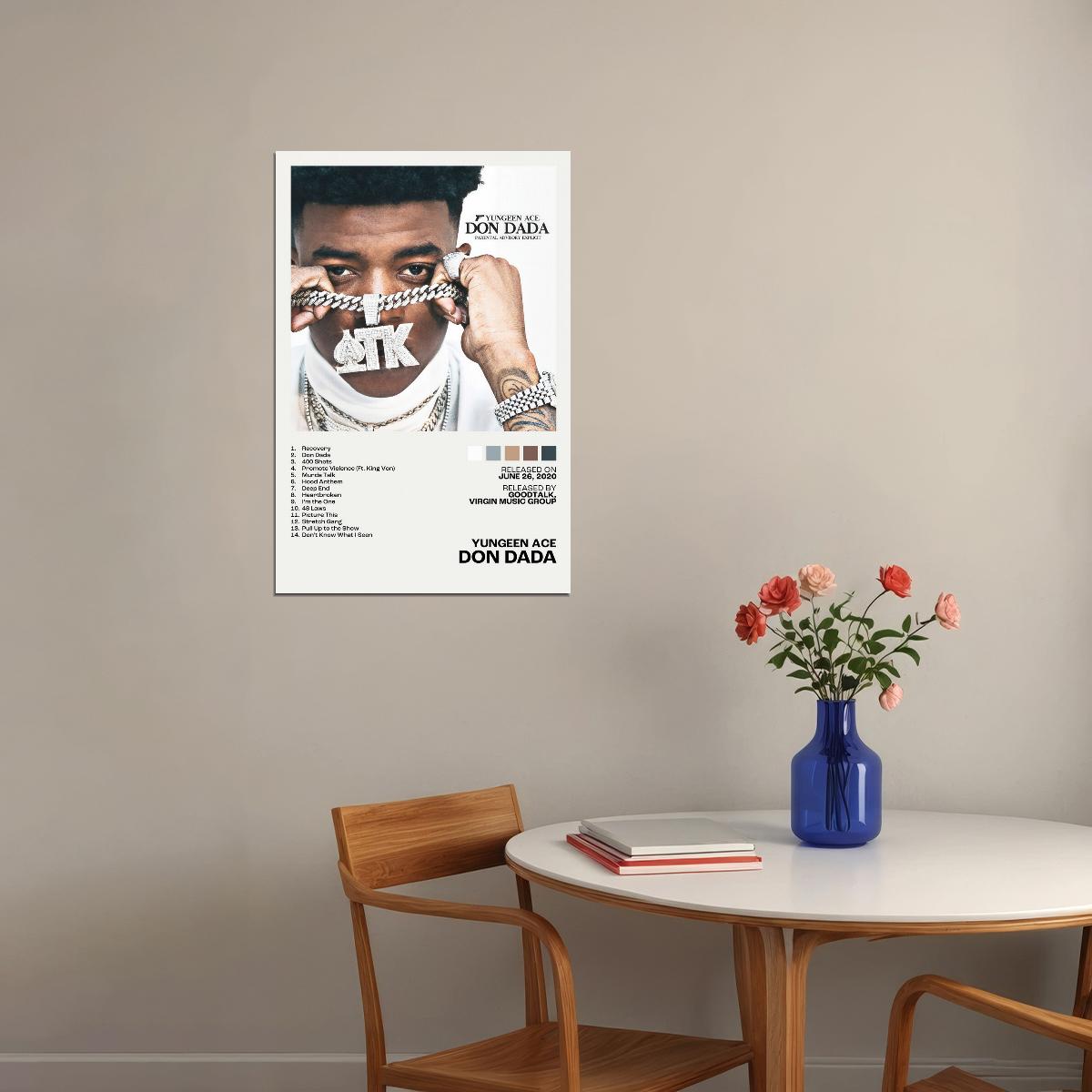 Yungeen Ace Don Dada Album Cover Music Poster Rap Home Decor For Living Room Hip-Hop Aesthetic Rapper Album Wall Art Records Poster Wall Decor For Bedroom