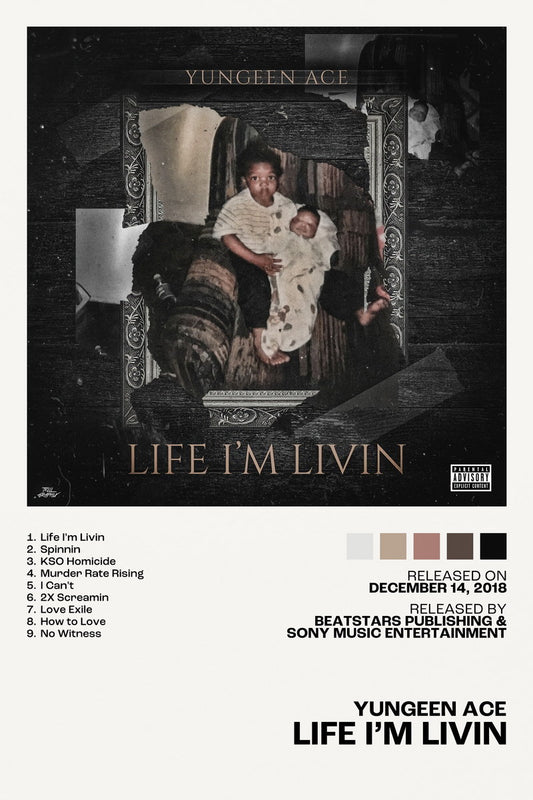 Yungeen Ace Life I’m Livin Album Cover Music Poster Rap Home Decor For Living Room Hip-Hop Aesthetic Rapper Album Wall Art Records Poster Wall Decor For Bedroom