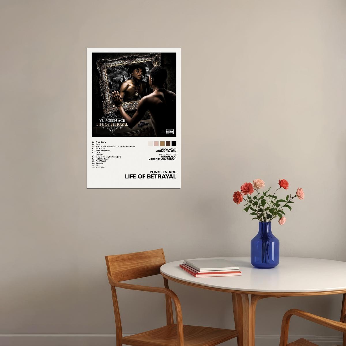 Yungeen Ace Life of Betrayal Album Cover Music Poster Rap Home Decor For Living Room Hip-Hop Aesthetic Rapper Album Wall Art Records Poster Wall Decor For Bedroom