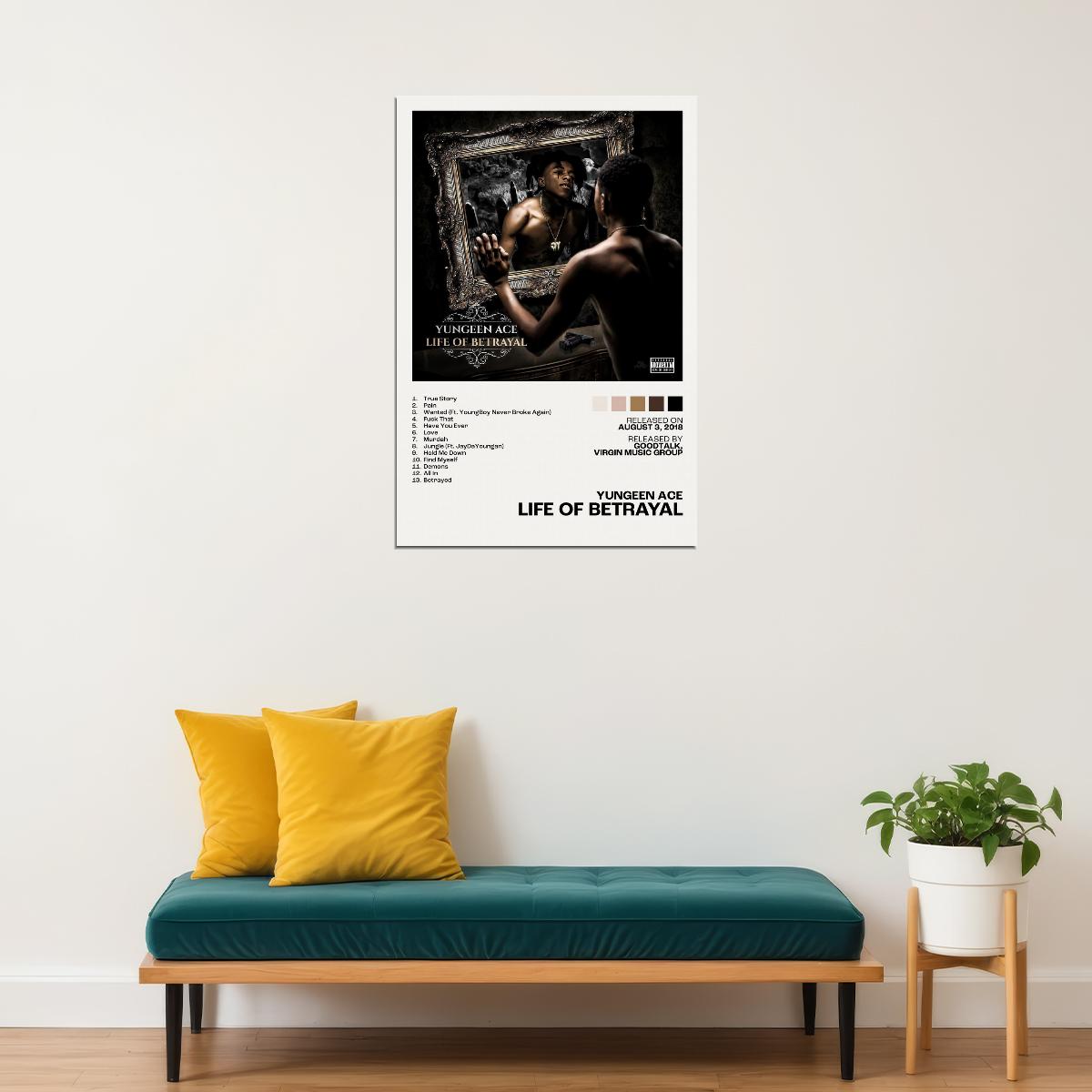 Yungeen Ace Life of Betrayal Album Cover Music Poster Rap Home Decor For Living Room Hip-Hop Aesthetic Rapper Album Wall Art Records Poster Wall Decor For Bedroom