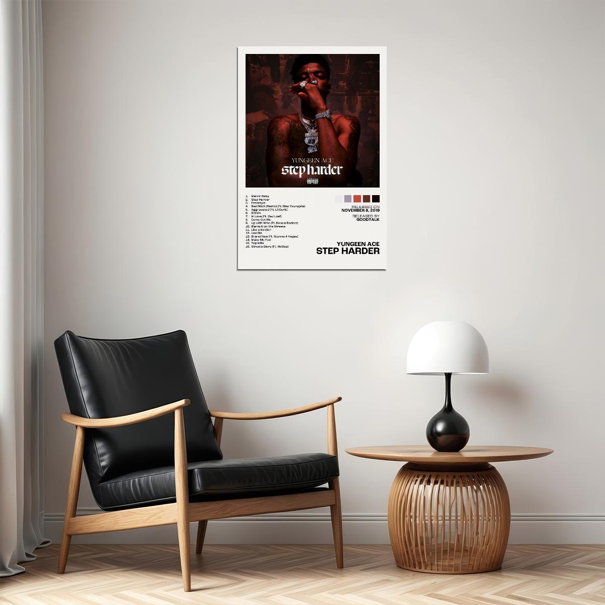 Yungeen Ace Step Harder Album Cover Music Poster Rap Home Decor For Living Room Hip-Hop Aesthetic Rapper Album Wall Art Records Poster Wall Decor For Bedroom