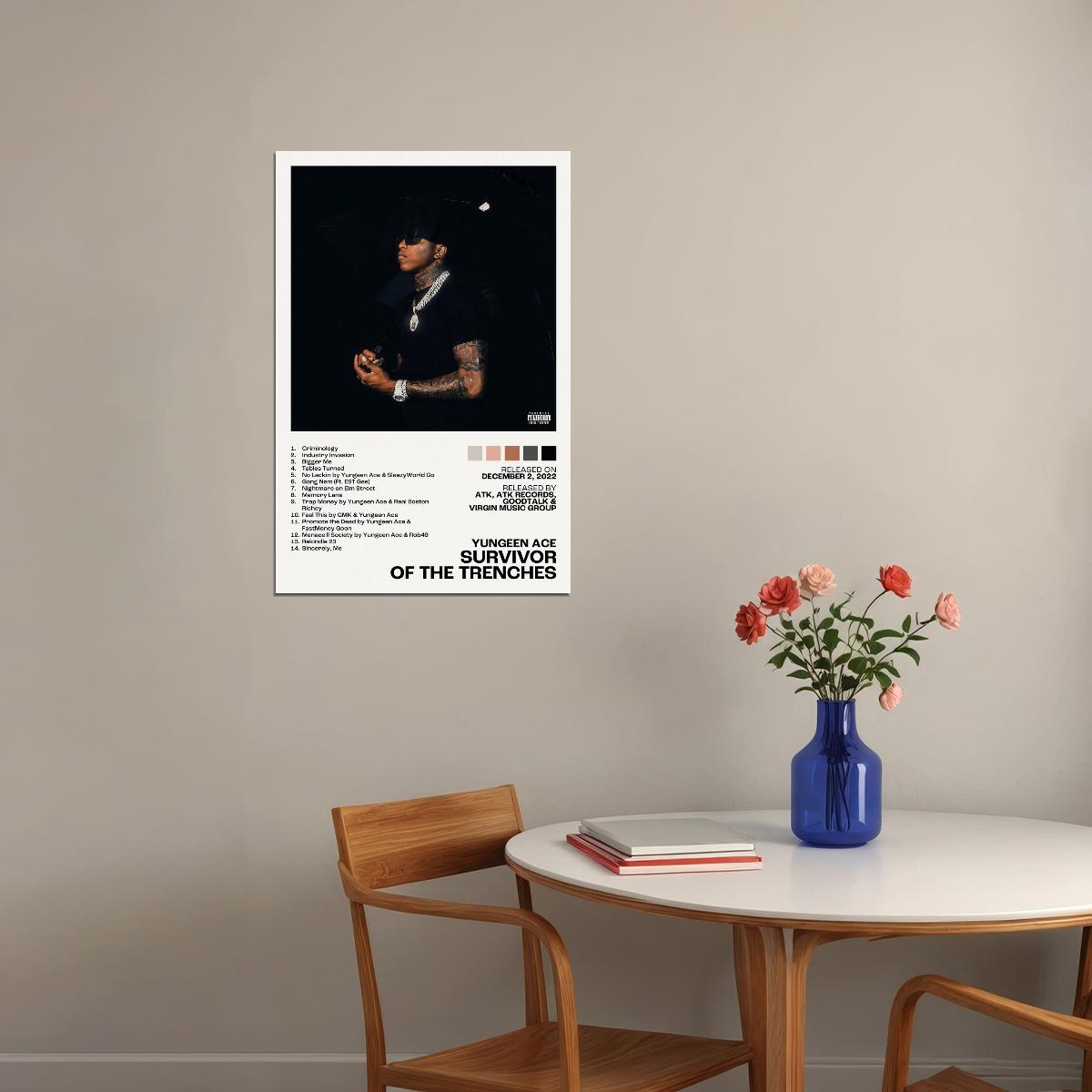 Yungeen Ace Survivor of the Trenches Album Cover Music Poster Rap Home Decor For Living Room Hip-Hop Aesthetic Rapper Album Wall Art Records Poster Wall Decor For Bedroom