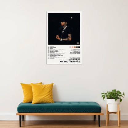 Yungeen Ace Survivor of the Trenches Album Cover Music Poster Rap Home Decor For Living Room Hip-Hop Aesthetic Rapper Album Wall Art Records Poster Wall Decor For Bedroom