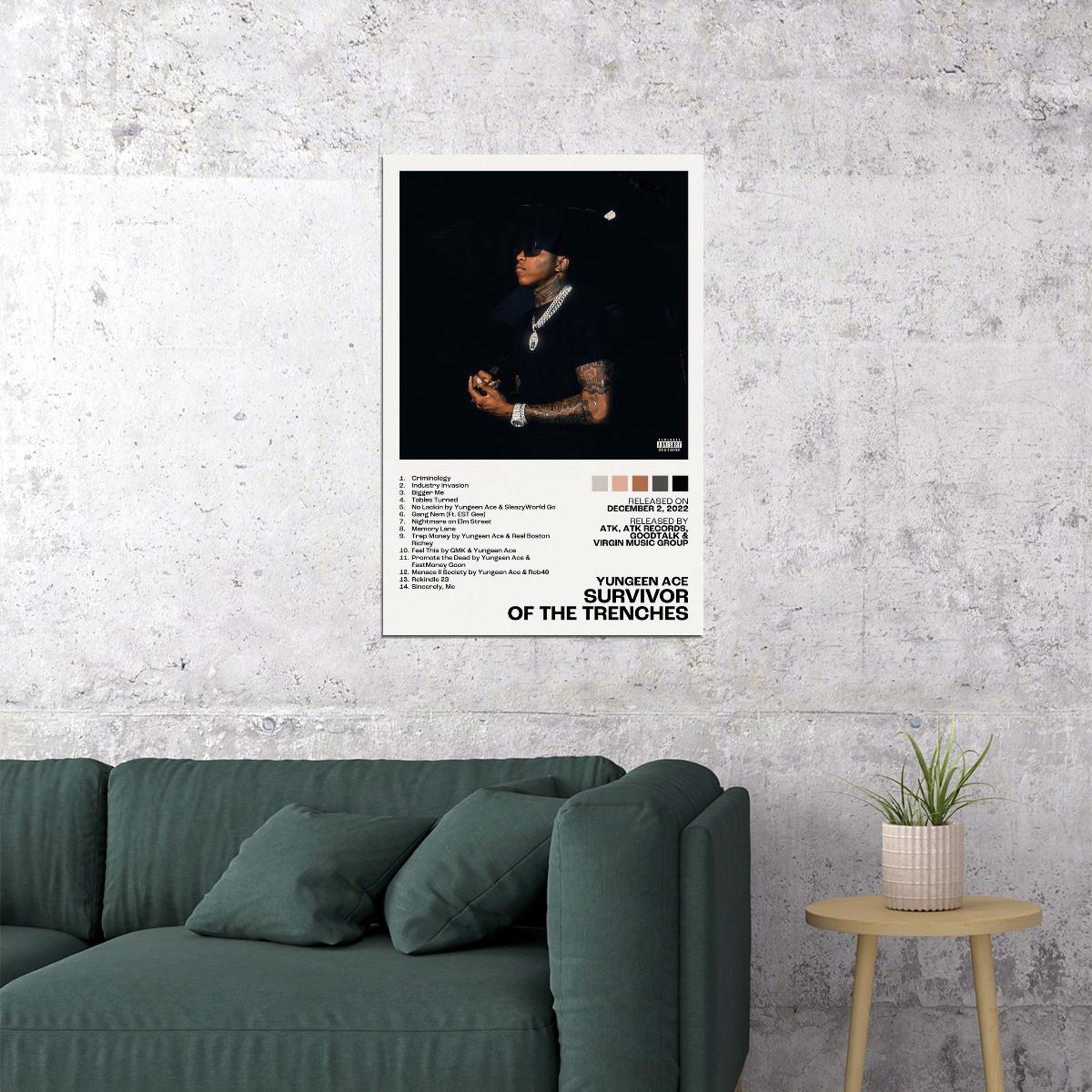 Yungeen Ace Survivor of the Trenches Album Cover Music Poster Rap Home Decor For Living Room Hip-Hop Aesthetic Rapper Album Wall Art Records Poster Wall Decor For Bedroom