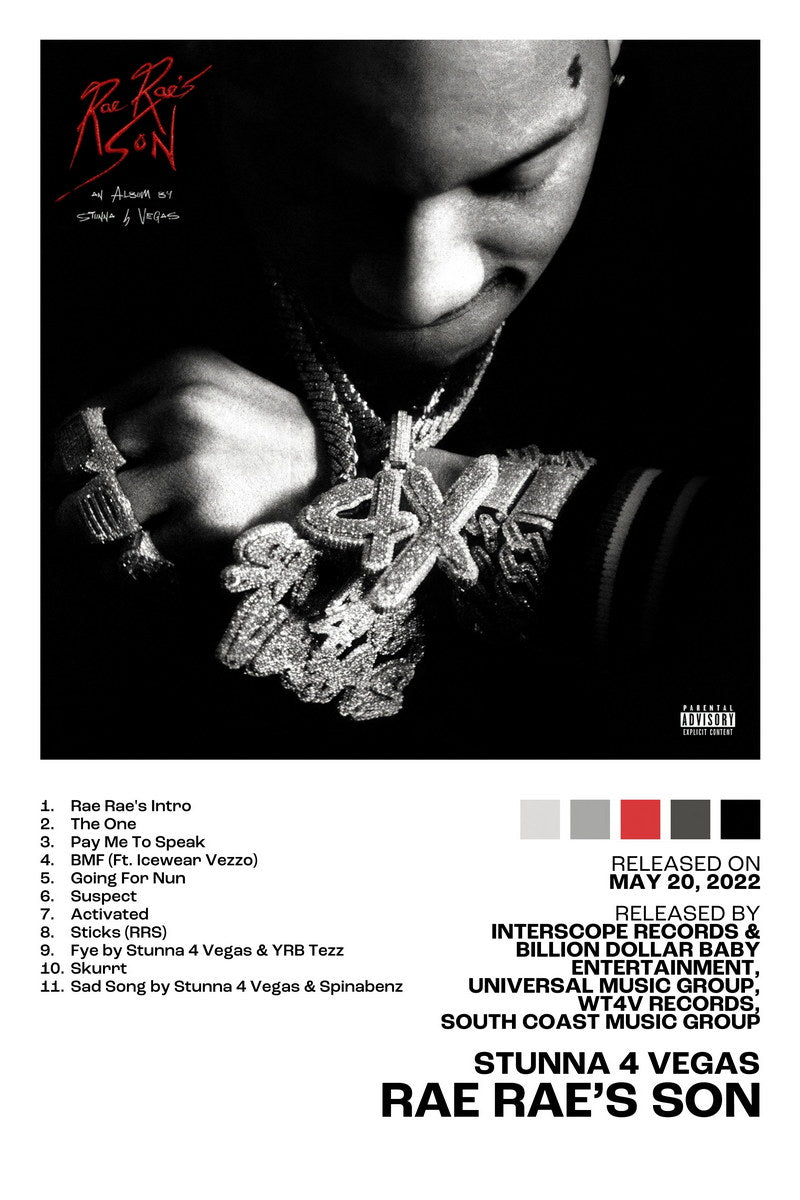 Stunna 4 Vegas Rae Rae’s Son Album Cover Music Poster Rap Home Decor For Living Room Hip-Hop Aesthetic Rapper Album Wall Art Records Poster Wall Decor For Bedroom - xonomax