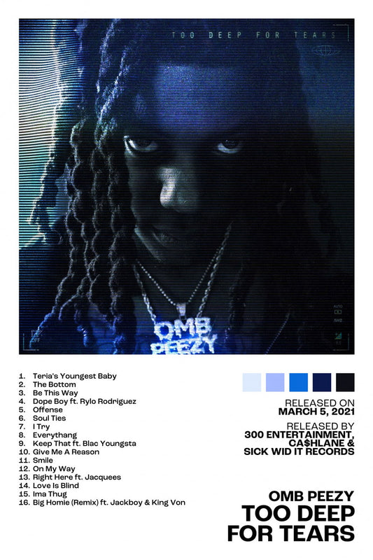 OMB Peezy Too Deep For Tears Album Cover Music Poster Rap Home Decor For Living Room Hip-Hop Aesthetic Rapper Album Wall Art Records Poster Wall Decor For Bedroom