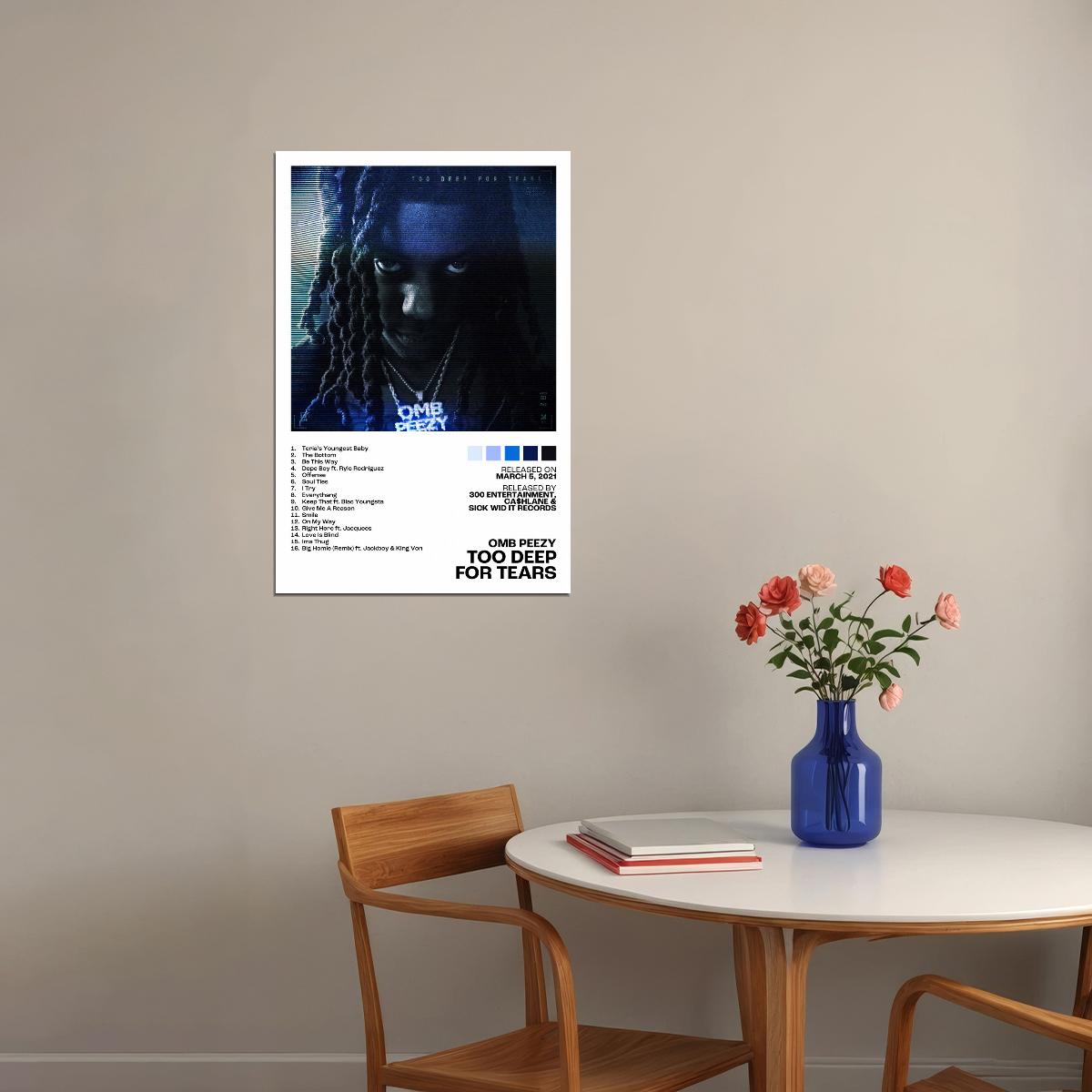 OMB Peezy Too Deep For Tears Album Cover Music Poster Rap Home Decor For Living Room Hip-Hop Aesthetic Rapper Album Wall Art Records Poster Wall Decor For Bedroom