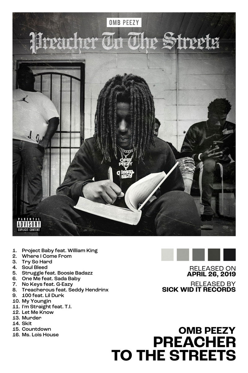 OMB Peezy Preacher To the Streets Album Cover Music Poster Rap Home Decor For Living Room Hip-Hop Aesthetic Rapper Album Wall Art Records Poster Wall Decor For Bedroom