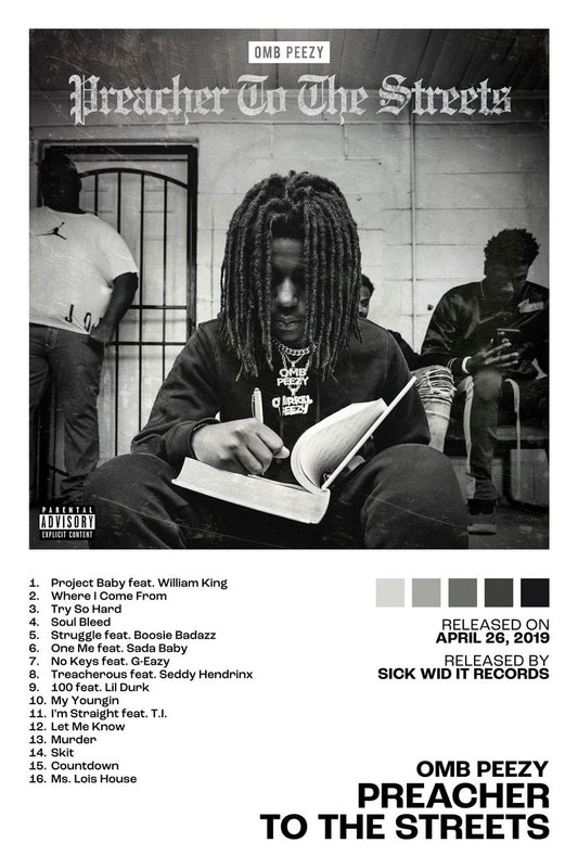 OMB Peezy Preacher To the Streets Album Cover Music Poster Rap Home Decor For Living Room Hip-Hop Aesthetic Rapper Album Wall Art Records Poster Wall Decor For Bedroom