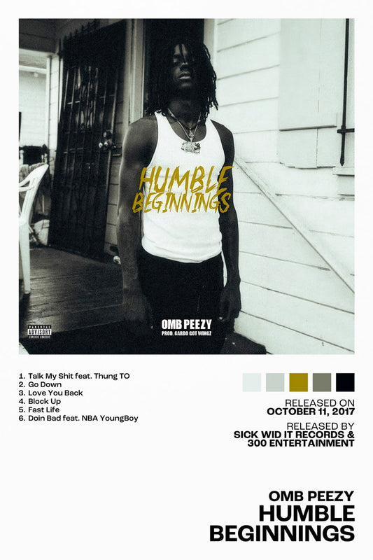 OMB Peezy Humble Beginnings Album Cover Music Poster Rap Home Decor For Living Room Hip-Hop Aesthetic Rapper Album Wall Art Records Poster Wall Decor For Bedroom