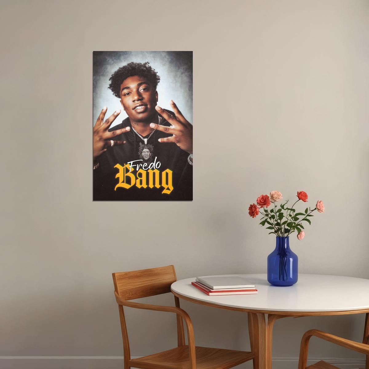 Fredo Bang Rapper Music Poster Gritty Urban Aesthetic Hip-Hop Wall Art Retro Vibe Graffiti-Inspired Style for Street Culture Fans Modern Decor - xonomax