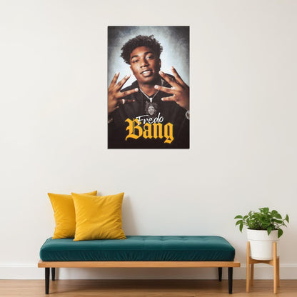 Fredo Bang Rapper Music Poster Gritty Urban Aesthetic Hip-Hop Wall Art Retro Vibe Graffiti-Inspired Style for Street Culture Fans Modern Decor - xonomax