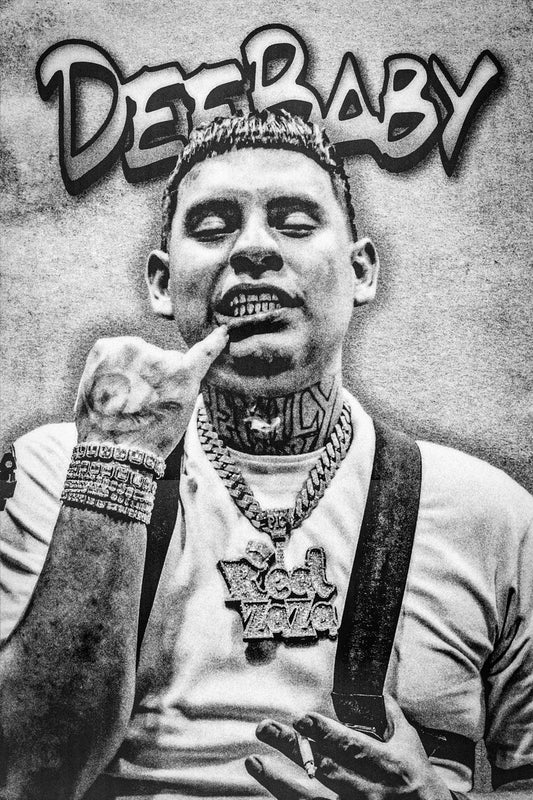 DeeBaby Rapper Music Poster Black White Raw Grunge Aesthetic Hip-Hop Wall Art Monochrome Style Print for Underground Rap Culture Edgy Room Decor - xonomax