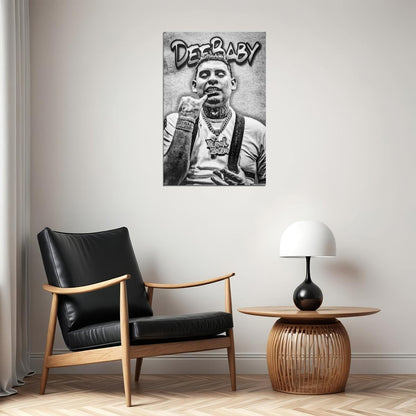 DeeBaby Rapper Music Poster Black White Raw Grunge Aesthetic Hip-Hop Wall Art Monochrome Style Print for Underground Rap Culture Edgy Room Decor - xonomax